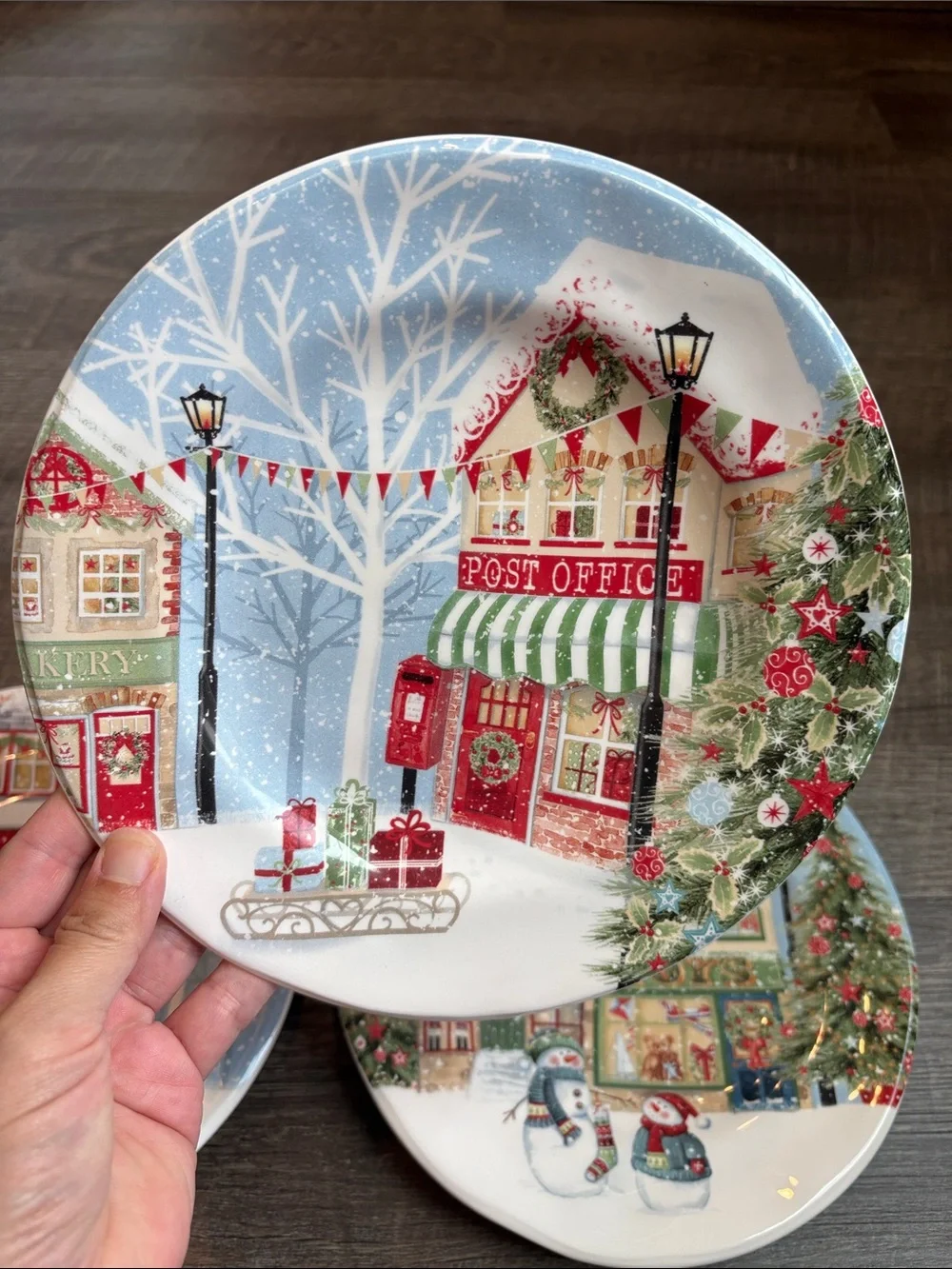 Pier 1 Christmas Village Salad/Dessert Plates Set of 4 Holiday
